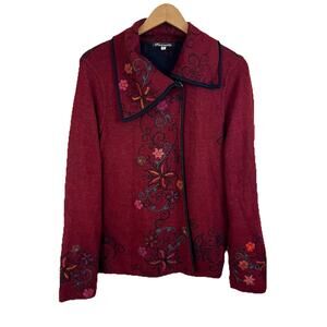 Caamano Alpaca Floral Embroidered Jacket Womens L Large Folkcore Art To Wear